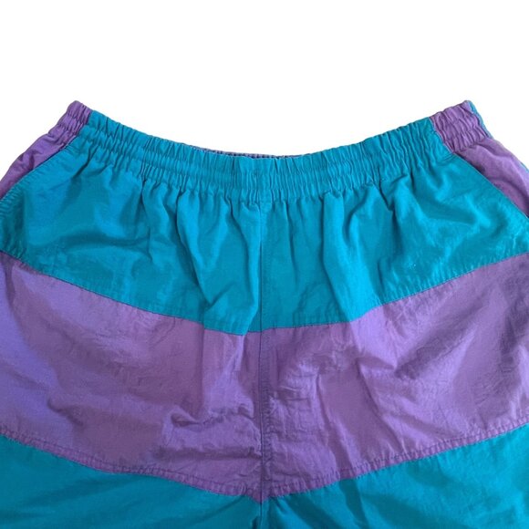 Vintage 80s Swim Trunks Shorts Converse Magic Johnson Collab L Teal Purple Lined - Picture 12 of 14